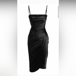 LEAU NWT Obsidian Satin Strappy Midi Dress - Black Medium